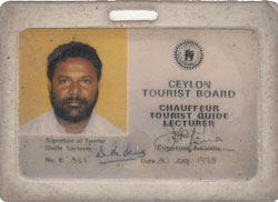 Chauffeur tourist guide lecturer identity card issued by Cylon Tourist Bard for Mr Alwis